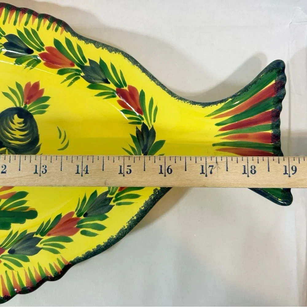 HB Henriot Quimper France Fish 19.25” Platter Yellow Soleil Pottery Femme Breton